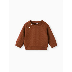 Patpat Baby Boy/Girl Clothes 2pcs Solid Knitted Sweatshirt and Pants Set brown