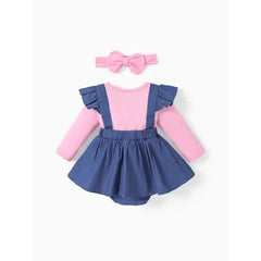 Baby Girls Clothes SuperCuteCute Bear Embroidered Romper with Headband Blue
