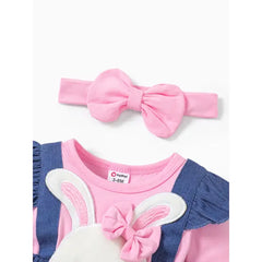 Baby Girls Clothes SuperCuteCute Bear Embroidered Romper with Headband Blue