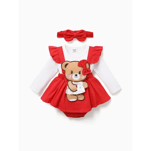 Patpat Baby Girls Clothes SuperCuteCute Bear Embroidered Romper with  Headband