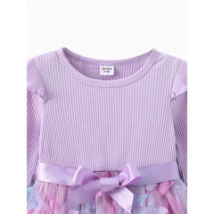 PATPAT Toddler Girl Sweet Mesh Splice Dress Purple