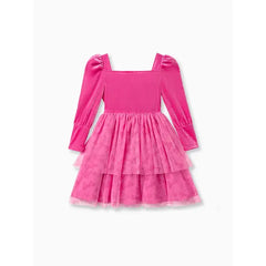 PATPAT Barbie Kid Girl Glitter Letter Graphic Long-sleeve Mesh Fairy Dress Pink