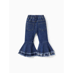 PATPAT Kid Girl Sweet Ruffle Edge Denim Jean Blue