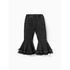 PATPAT Kid Girl Sweet Ruffle Edge Denim Jean Black