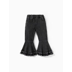 PATPAT Kid Girl Sweet Ruffle Edge Denim Jean Black