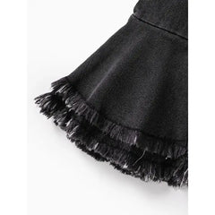 PATPAT Kid Girl Sweet Ruffle Edge Denim Jean Black