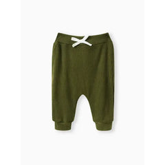 Patpat Baby Boy/Girl 3pcs Solid Ribbed Long-sleeve Pullover and Trouser Set green