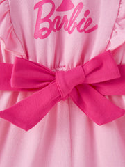 PATPAT Barbie Toddler Girl Cotton Letter Print Ruffled Belted Rompers Pink