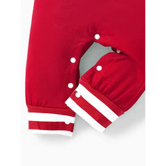 PATPAT Christmas 2pcs Baby Boy/Girl 95% Cotton Striped Long-sleeve Letter Print Jumpsuit with Hat Set red