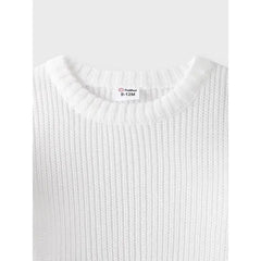 Baby Solid Long-sleeve Knitted Sweater Pullover White
