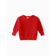Baby Solid Long-sleeve Knitted Sweater Pullover Red