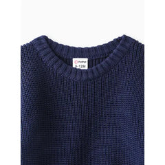 Baby Solid Long-sleeve Knitted Sweater Pullover Blue