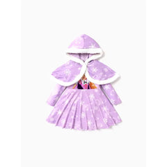 PATPAT Disney Princess Toddler Girl Naia™ Character Print Long-sleeve Dress and Hooded Allover Snowflake Print Cloak Set Purple