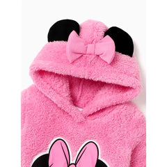 PATPAT Disney Mickey and Friends Furry Character Pattern 3D Ears Hooded Romper Pink
