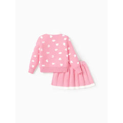 PatPat Toddler Girl 2pcs Heart Print Sweater Skirt set Pink