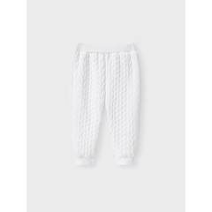 patpat Baby Boy/Girl White Imitation Knitting Textured Spliced Faux Fur Hooded Long-sleeve Romper and Pants Set Off-white