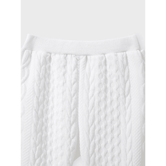 patpat Baby Boy/Girl White Imitation Knitting Textured Spliced Faux Fur Hooded Long-sleeve Romper and Pants Set Off-white