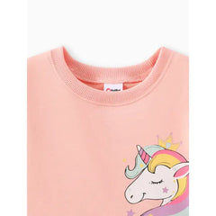 Patpat Toddler Girl Sweet Faux-two Unicorn Print Mesh Splice Fairy Dress pink