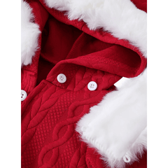 patpat Baby Boy/Girl White Imitation Knitting Textured Spliced Faux Fur Hooded Long-sleeve Romper and Pants Set Red