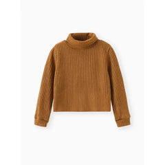 Patpat 2pcs Toddler Girl Solid Color Ribbed Turtleneck Long-sleeve Tee and Elasticized Pants Set Brown
