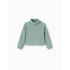 Patpat 2pcs Toddler Girl Solid Color Ribbed Turtleneck Long-sleeve Tee and Elasticized Pants Set Green
