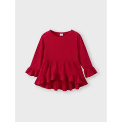 3-piece Toddler Girl Ruffle Hem Long Bell sleeves Red Top, Santa Christmas Tree Print Pants and Scarf Set