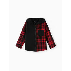 PATPAT Kid Boy Plaid Colorblock Zipper Hooded Jacket Black