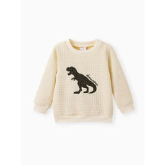 Patpat Toddler Boy Letter Dinosaur Print Textured Pullover Sweatshirt white
