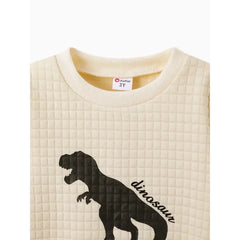 Patpat Toddler Boy Letter Dinosaur Print Textured Pullover Sweatshirt white