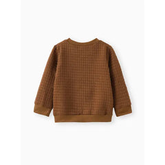 Patpat Toddler Boy Letter Dinosaur Print Textured Pullover Sweatshirt Cofee