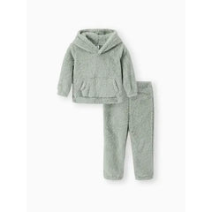 Patpat Toddler Girl/Toddler Boy 2pcs Fuzzy Hoodie Sweatshirt and Pants Set green