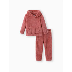 Patpat Toddler Girl/Toddler Boy 2pcs Fuzzy Hoodie Sweatshirt and Pants Set Coral