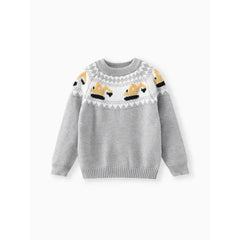 PATPAT Toddler Boy Playful Vehicle Excavator Pattern Colorblock Sweater Grey