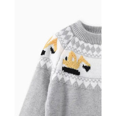PATPAT Toddler Boy Playful Vehicle Excavator Pattern Colorblock Sweater Grey