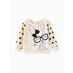 Patpat Toddler Girl Cute Rabbit Print Polka dots Pullover Sweatshirt Apricot