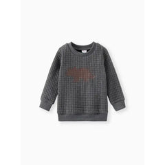 Patpat Toddler Boy Letter Dinosaur Print Textured Pullover Sweatshirt Gray