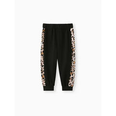 Patpat 2-piece Toddler Girl Leopard Print Heart Pattern Hoodie Sweatshirt and Pants Set Black