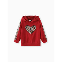 Patpat 2-piece Toddler Girl Leopard Print Heart Pattern Hoodie Sweatshirt and Pants Set red
