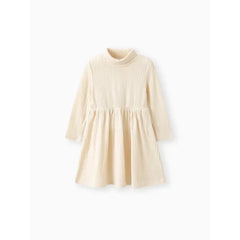 Patpat Toddler Girl Turtleneck Solid Color Ribbed Long-sleeve Dress white