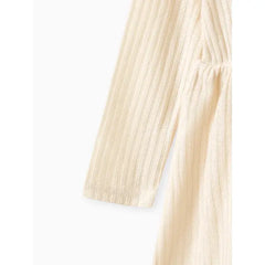 Patpat Toddler Girl Turtleneck Solid Color Ribbed Long-sleeve Dress white