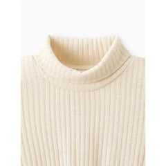 Patpat Toddler Girl Turtleneck Solid Color Ribbed Long-sleeve Dress white