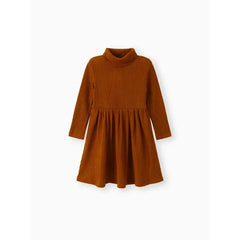 Patpat Toddler Girl Turtleneck Solid Color Ribbed Long-sleeve Dress Brown