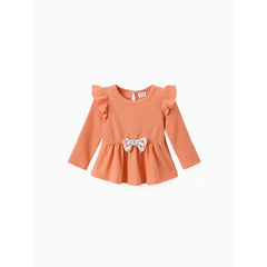 Patpat Baby Girl Clothes 2pcs Ruffled Top and Floral Leggings Set orange