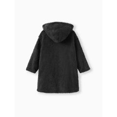 PATPAT Kid Boy/Kid Girl Solid Color Hooded Fuzzy Coat Jacket Black