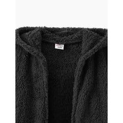 PATPAT Kid Boy/Kid Girl Solid Color Hooded Fuzzy Coat Jacket Black