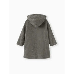PATPAT Kid Boy/Kid Girl Solid Color Hooded Fuzzy Coat Jacket Grey