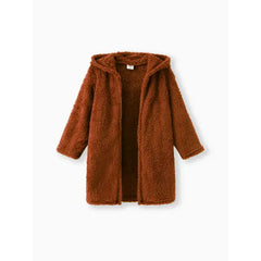 PATPAT Kid Boy/Kid Girl Solid Color Hooded Fuzzy Coat Jacket Brown