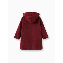 PATPAT Kid Boy/Kid Girl Solid Color Hooded Fuzzy Coat Jacket Burgundy