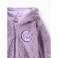 PATPAT Disney Frozen Toddlers Girl 1pc Elsa And Anna Teddy Fleece Hooded Jacket Purple