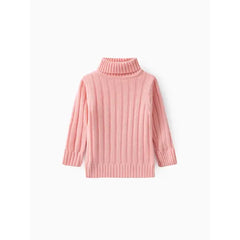 Patpat Toddler Girl/Boy Turtleneck Ribbed Knit Sweater Pink